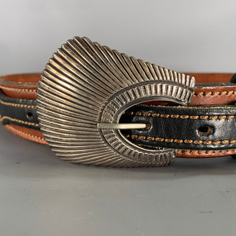 VINTAGE Brown Black Concho Leather Belt