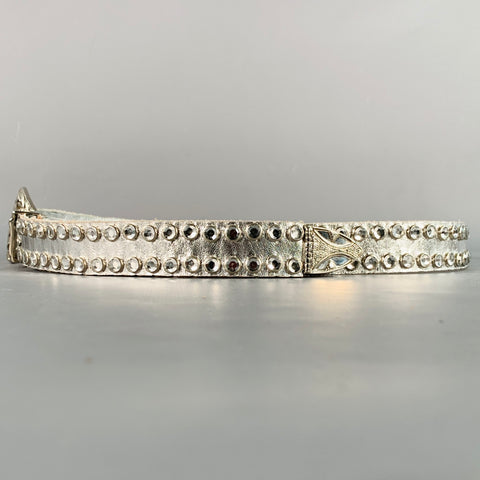 MICHAEL MORRISON Size L Silver Studded Leather Rhinestones Cowboy Belt