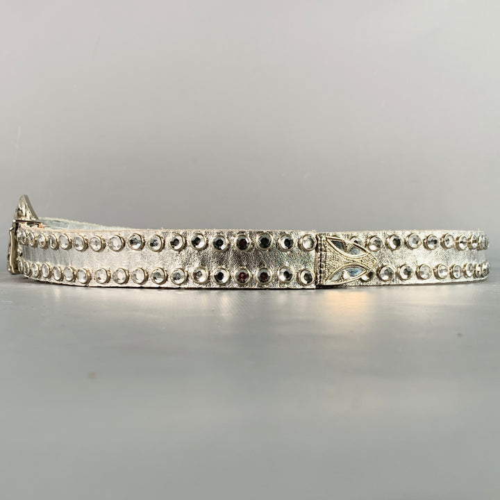 MICHAEL MORRISON Size L Silver Studded Leather Rhinestones Cowboy Belt