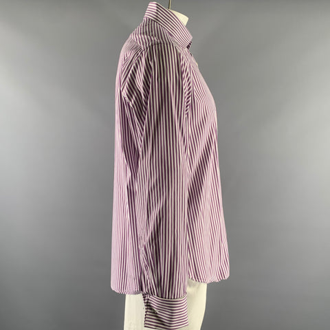 TRUZZI Size XL White Purple Stripe Cotton French Cuff Long Sleeve Shirt