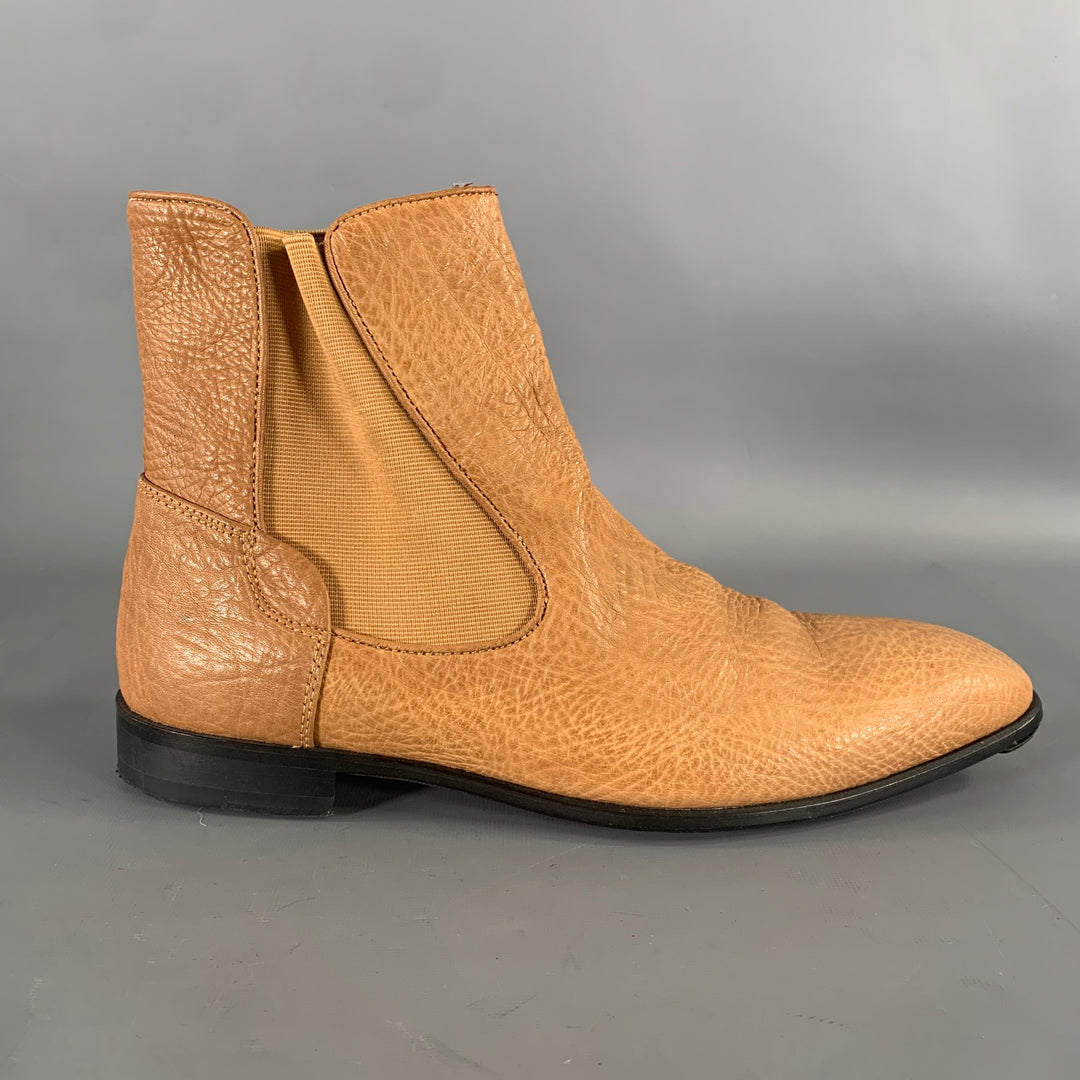 PAOLO SHOES Size 10 Tan Purple Crackled Leather Chelsea Boots