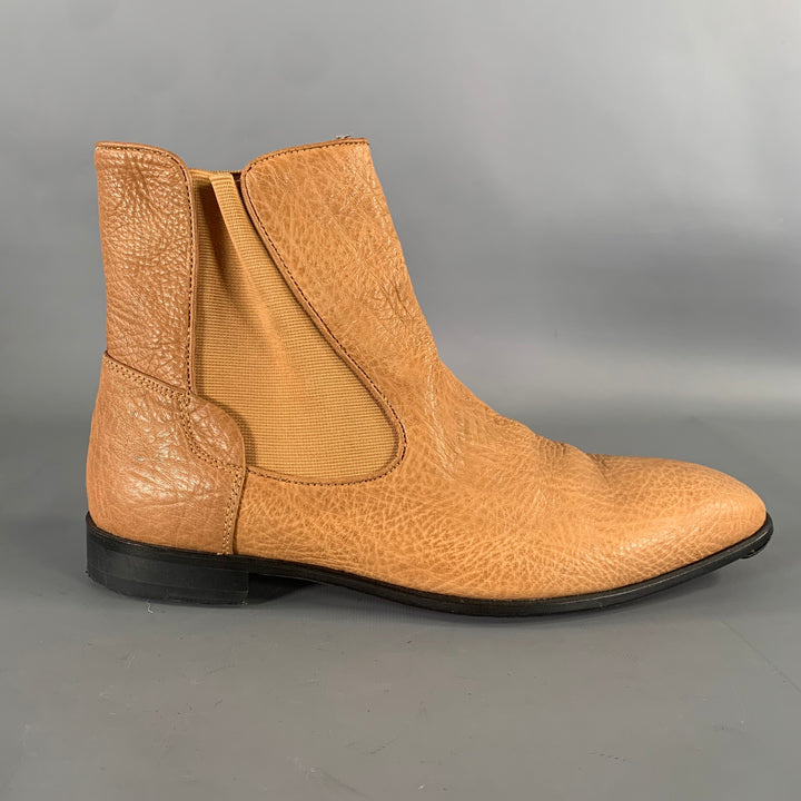 PAOLO SHOES Size 10 Tan Purple Crackled Leather Chelsea Boots