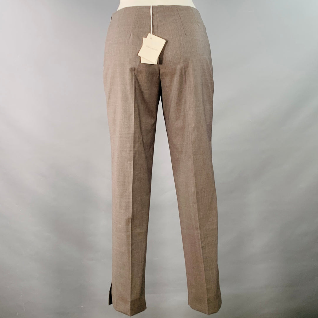 RIVAMONTI Size 4 Brown Virgin Wool Silk Narrow Leg Dress Pants