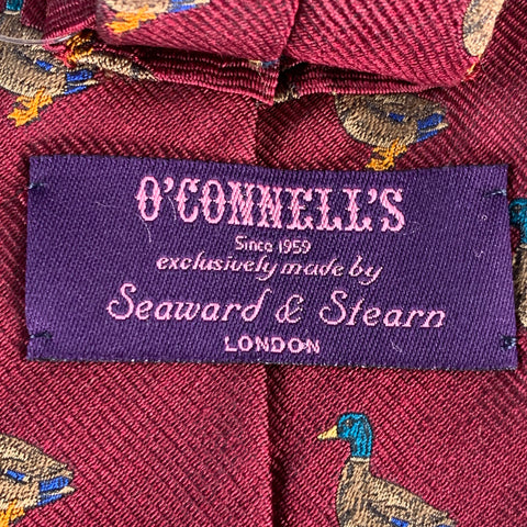 O'CONNELL'S Burgundy Green Ducks Silk Tie