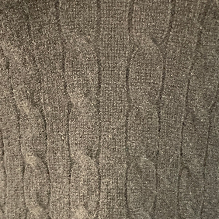 RALPH LAUREN Size S Black Cashmere Cable Knit Flared Hem V-Neck Sweater