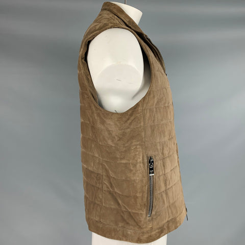 MICHAEL KORS Size L Brown Quilted Goat Skin Suede Zip Up Vest