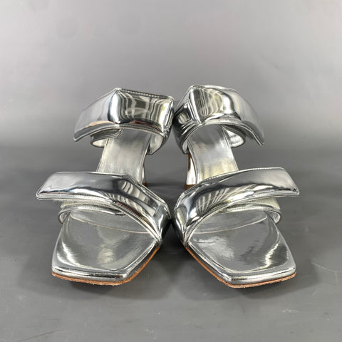 GIABORGHINI Size 10 Silver Leather Metallic Straps Sandals