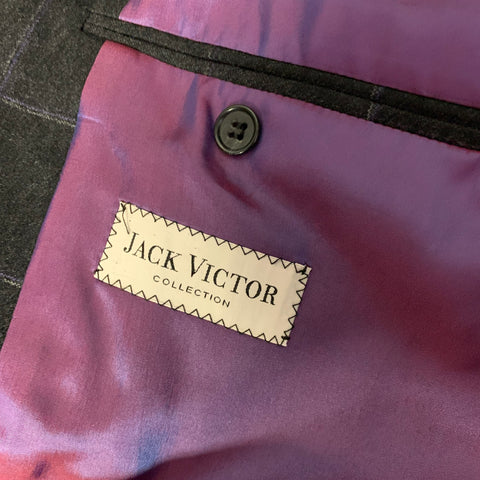 JACK VICTOR Chest Size 42 Dark Grey Window Pane Wool Notch Lapel 36 28 Suit