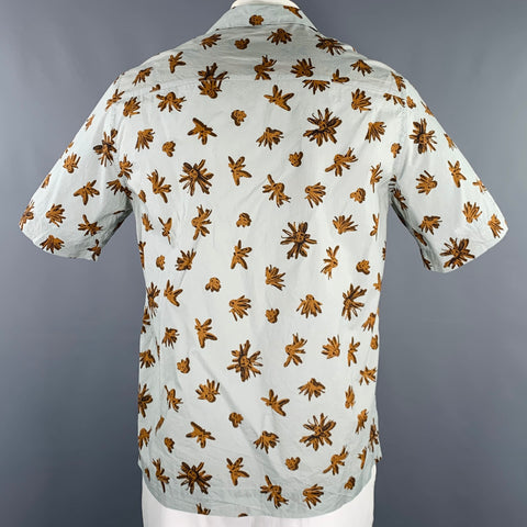 PAUL SMITH Size XL Light Blue Orange Floral Organic Cotton Short Sleeve Shirt