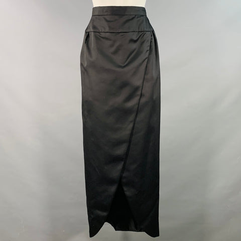 VICTOR COSTA Vintage Size 26 Black Taffeta Open Front Long Skirt