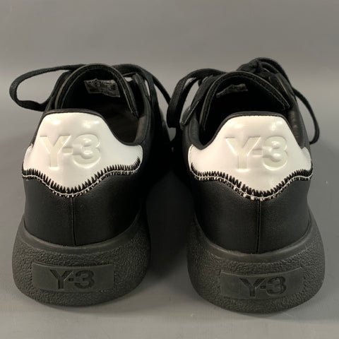 Y-3 Size 9.5 Black White Leather Lace Up Sneakers