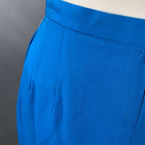 VINTAGE Size 10 Blue Turquoise Pleated Back Zipper Pencil Skirt