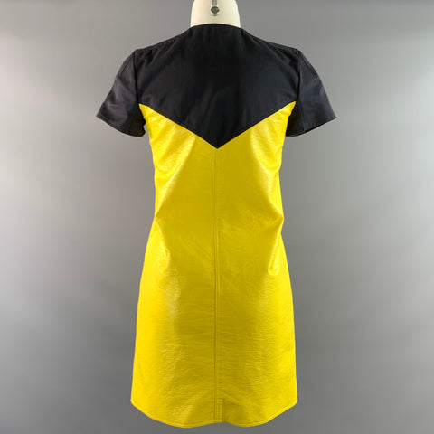 COURREGES Size 0 Yellow Navy & White Cotton & Polyurethane Color Block Dress