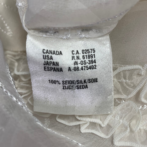 ESCADA Taille XL Chemise boutonnée à volants brodée en soie blanc cassé transparente