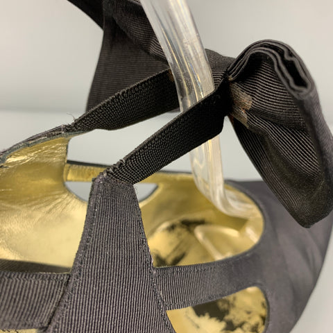 CHANEL Size 7 Black Taffeta Bow Slingback Pumps