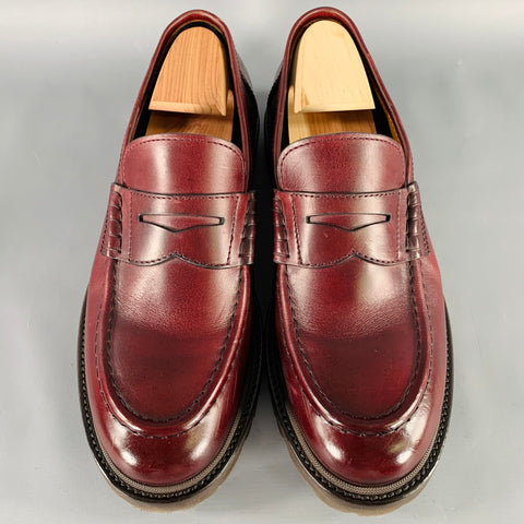 BRUNELLO CUCINELLI Size 12 Burgundy Leather Penny Loafers