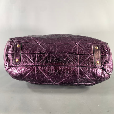 MARC JACOBS Purple Metallic Quilted Leather Satchel- Top Handles  Handbag