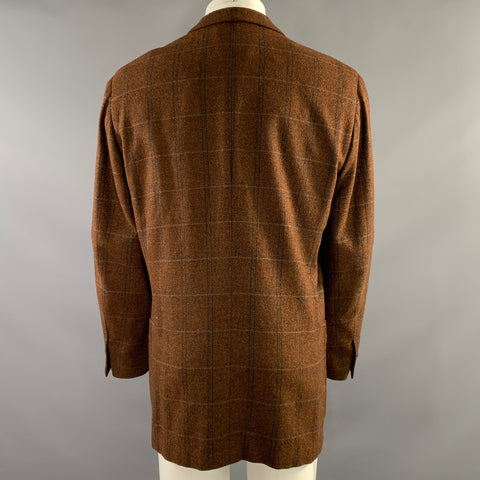 ERMENEGILDO ZEGNA Chest Size 44 Brown Blue Plaid Cashmere & Silk Sport Coat