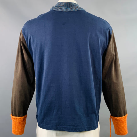MISU A BARBE Size XL Navy Multi Color Color Block Cotton High Neck Pullover