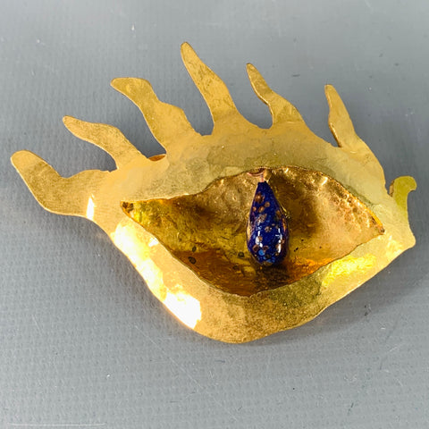 HERVE' VAN DER STRAETEN Gold Blue Metal Eye Brooch Pin