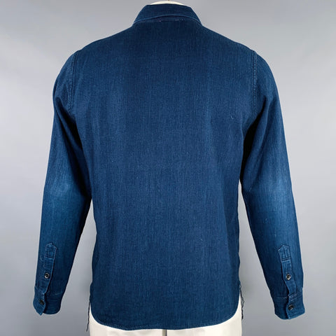 PURE BLUE JAPAN Size XL Blue Indigo Cotton One Pocket Long Sleeve Shirt