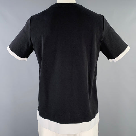 THEORY Size XL Black White Contrast Trim Cotton Crew Neck T-shirt