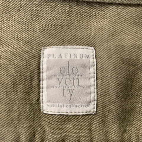 ELEVENTY Size S Green Olive Cotton Blend Camp Long Sleeve Shirt