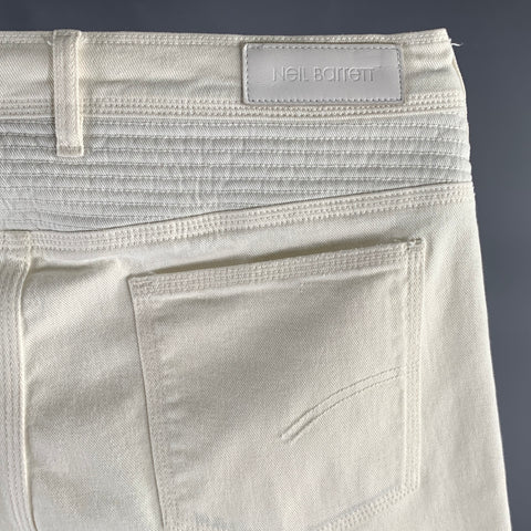 JEAN MOTO COUREUR EN COTON TEXTURÉ BLANC TAILLE 34 NEIL BARRETT