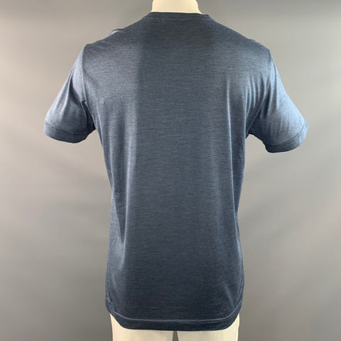 DOLCE & GABBANA Size XL Navy Silk Henley T Shirt