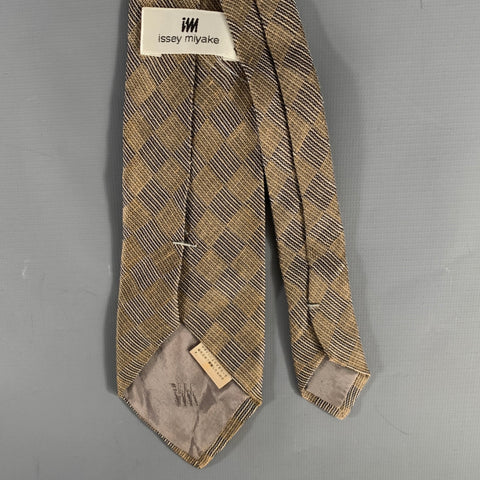 ISSEY MIYAKE Tan Grey Plaid Silk Tie