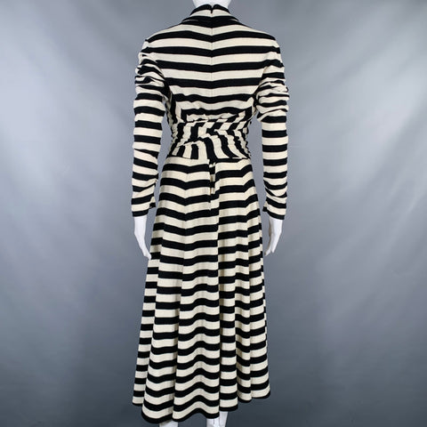 MARC JACOBS Size 6 Black White Wool Nylon Stripe Belted Dress