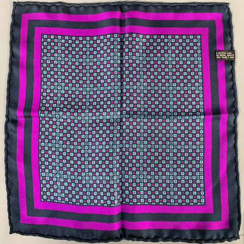 VINTAGE Black Purple Squares Silk Pocket Square