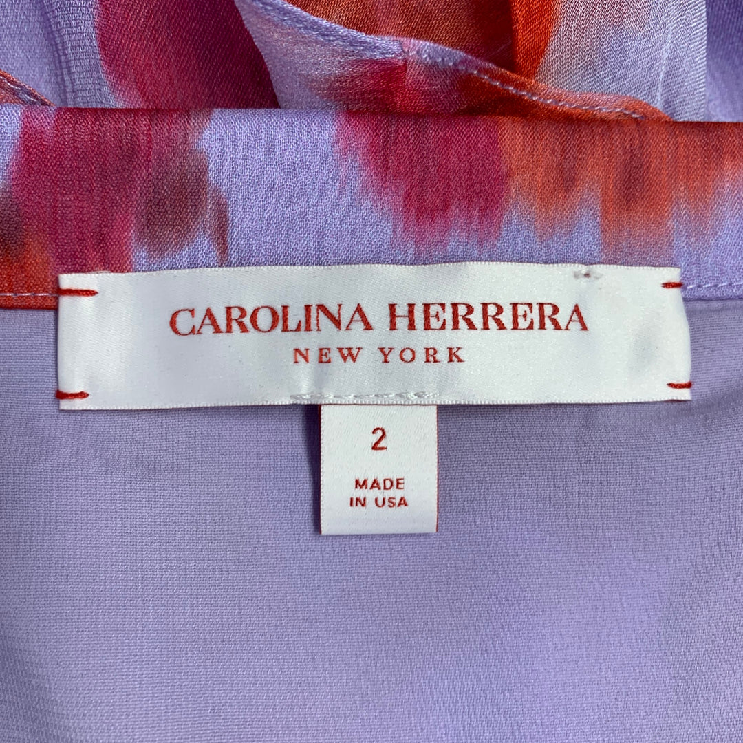 CAROLINA HERRERA Size 2 Purple Red Viscose Abstract Floral Ruffle Midi Skirt
