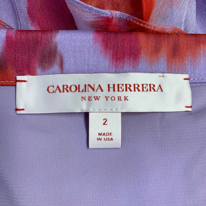 CAROLINA HERRERA Size 2 Purple Red Viscose Abstract Floral Ruffle Midi Skirt