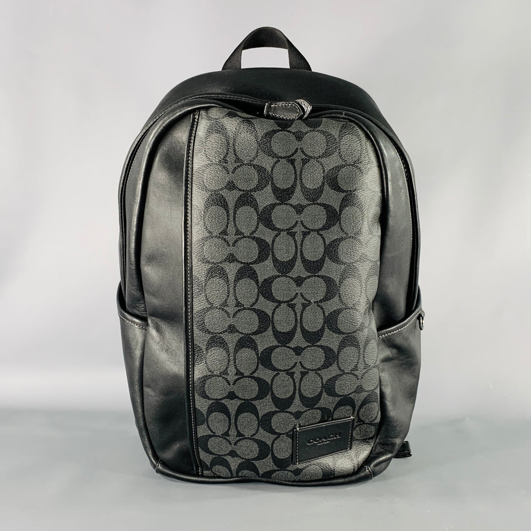 COACH Black Grey Monogram Leather Backpack Bag