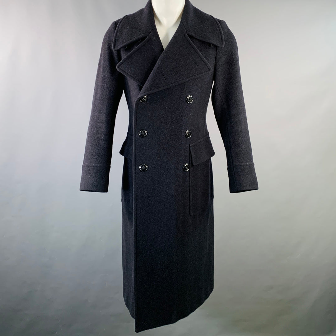 DRIES VAN NOTEN Size 40 Black Wool Double Breasted Overcoat