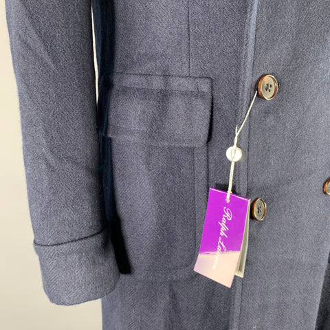 RALPH LAUREN Size 42 Navy Herringbone Wool Overcoat Coat