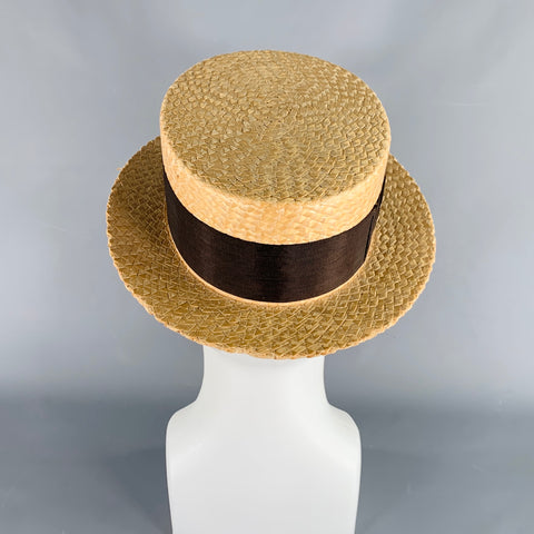 VINTAGE Natural Woven Straw Boater Hat