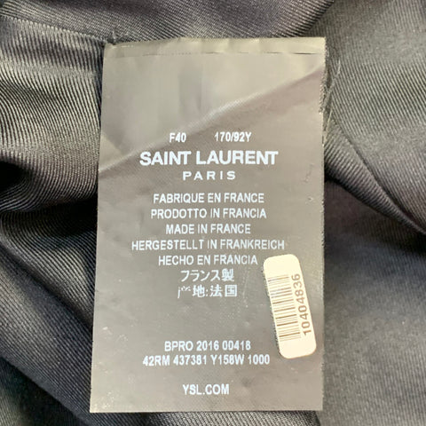 SAINT LAURENT Size 8 Black Gold Wool Crepe Rhinestones Long Sleeve Dress