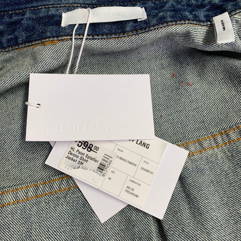 HELMUT LANG Size M Indigo Painter Blue Paint Splatter Cotton Denim One Pocket Long Sleeve Shirt