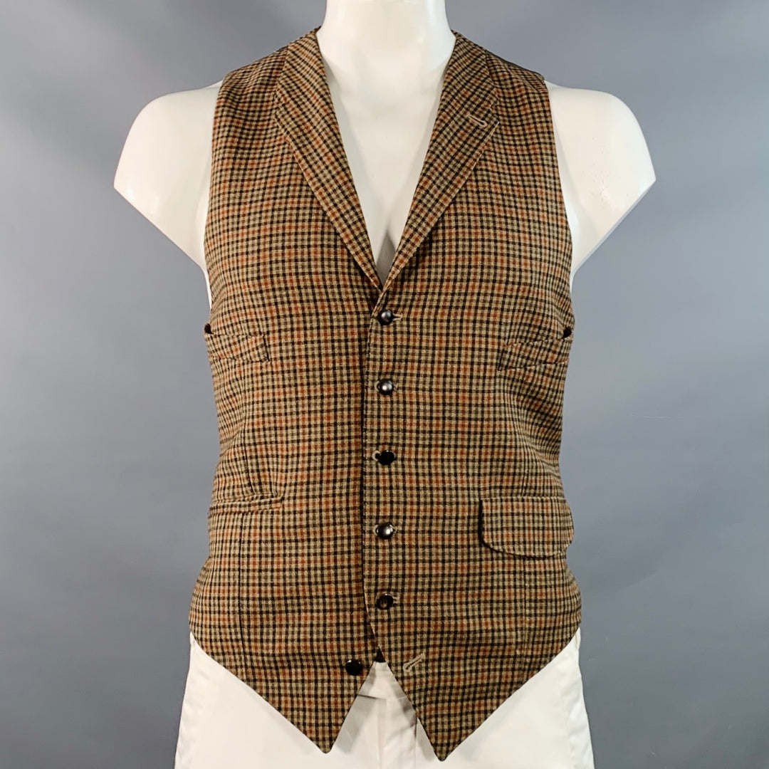 PAUL SMITH Size L Beige Taupe Green Checkered Wool Single Breasted Vest