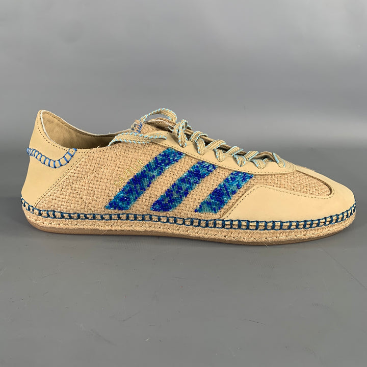 ADIDAS Size 10.5 Khaki Blue Mixed Patterns Mixed Fabrics Yacht Sneakers