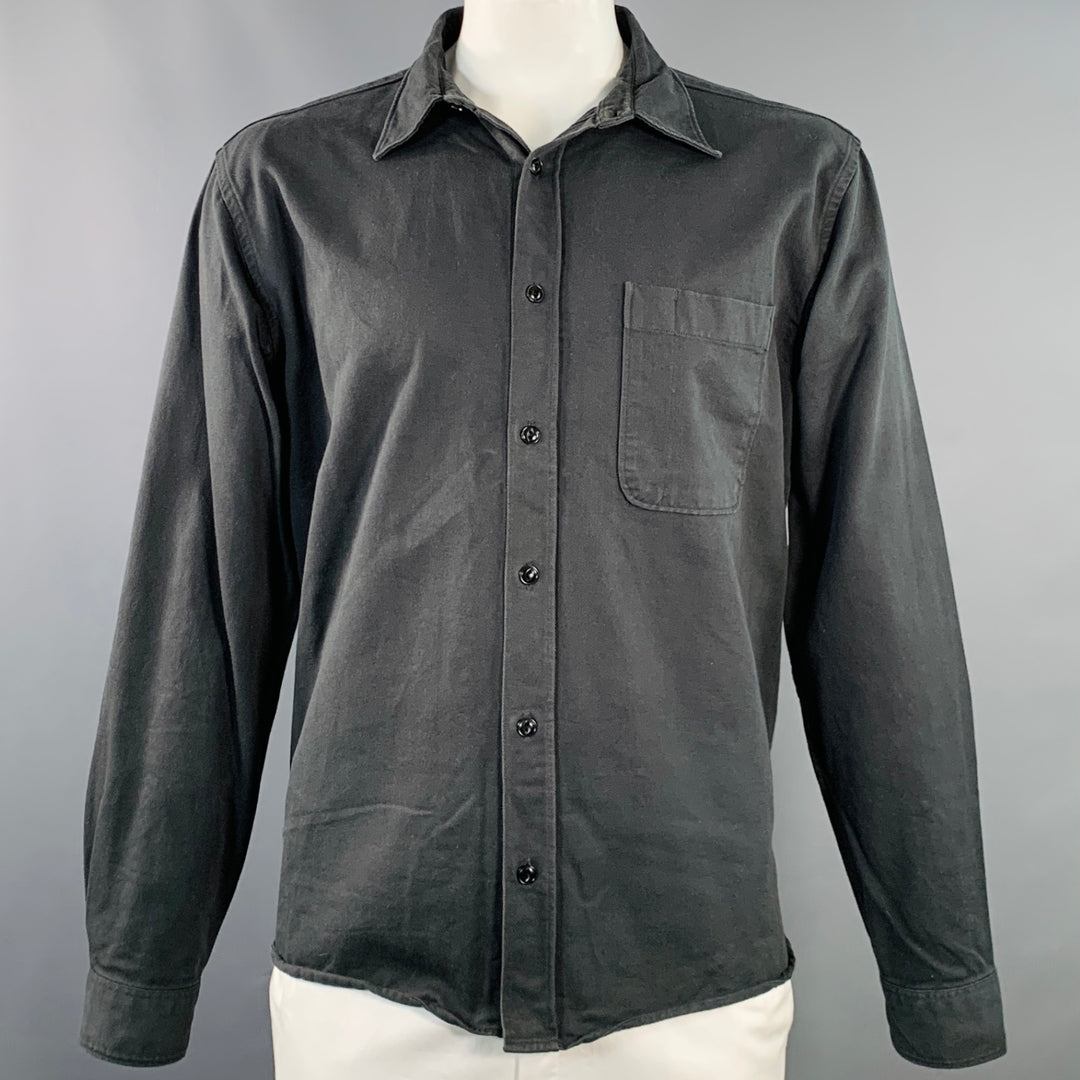 MERZ B. SCHWANEN Size XL Grey Charcoal Twill Cotton One Pocket Long Sleeve Shirt