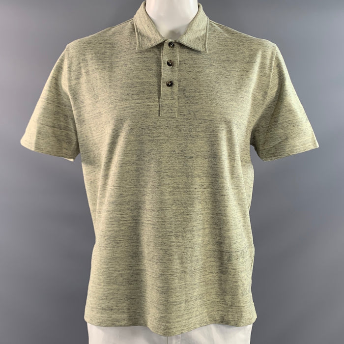 BOTTEGA VENETA Size L Green Grey Heather Cotton Buttoned Polo