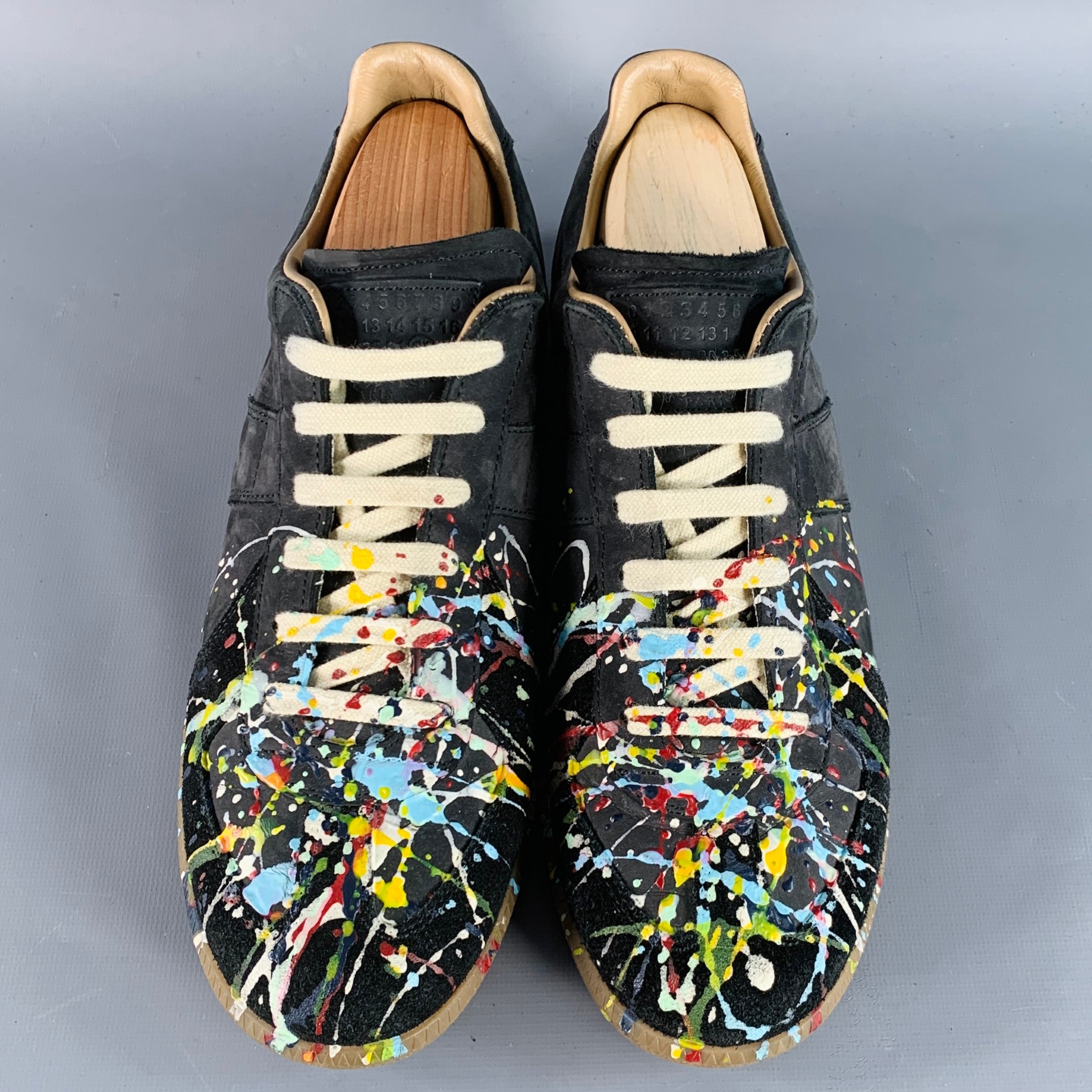 MAISON MARGIELA Size 9.5 Black Multi Color Lambskin Suede Paint