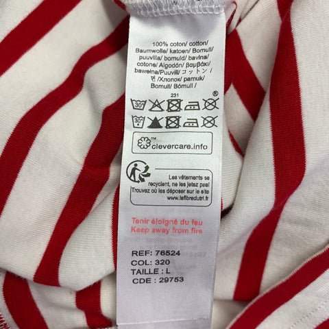 ARMOR-LUX Size L White Red Stripe Cotton Crew Neck T-shirt