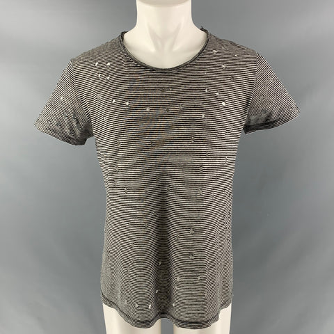 IRO Size S Black White Stripe Linen Crew-Neck T-shirt