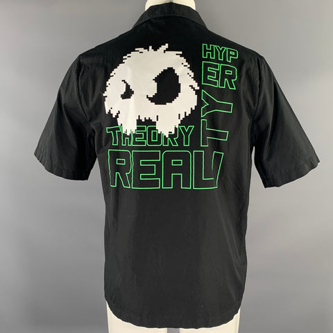 MCQ by ALEXANDER MCQUEEN Size M Black Green Graphic Cotton Camp Shirt