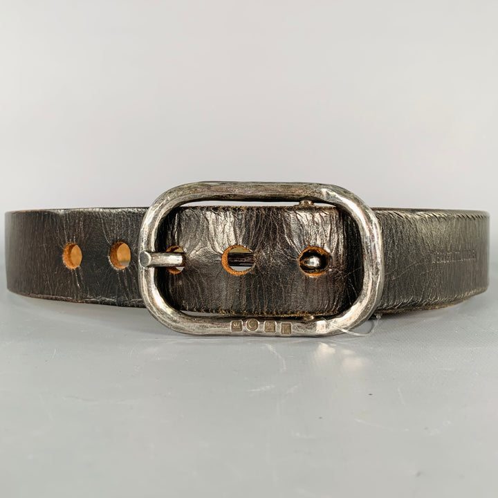 WERKSTATT:MUNCHEN Size 33 Dark Brown Leather Hammered Sterling Silver Belt