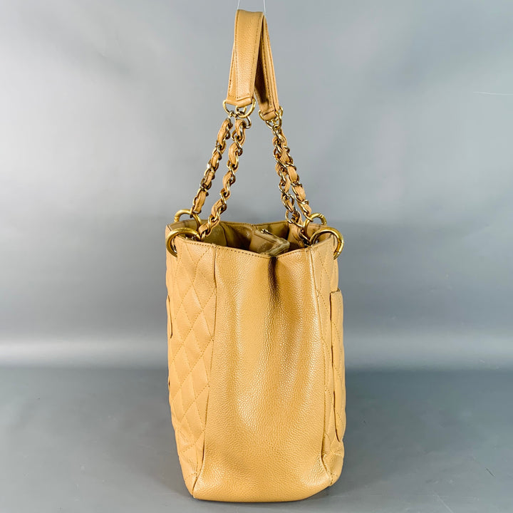CHANEL Vintage GST Caviar Grand Shopping Tote Beige Gold Quilted Leather Handbag